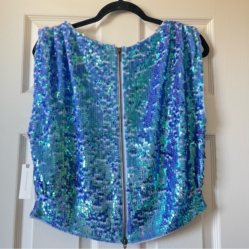 Anthropologie Pilcro Sequined Wool Cashmere Knit Sleeveless Top Sky Blue Size M - Picture 3 of 13
